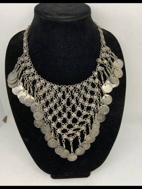 Vintage Statement Necklace Chainmail Style with Coins.